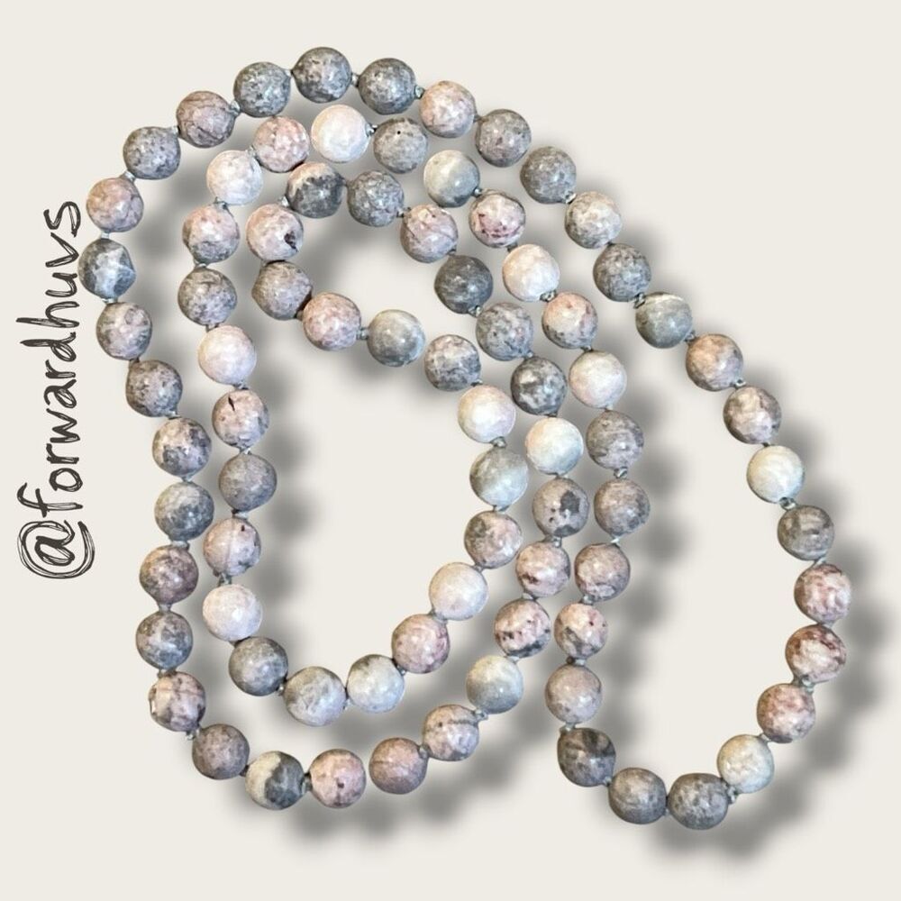 Pink Zebra Jasper Stone Strand – 34” Individually Knotted